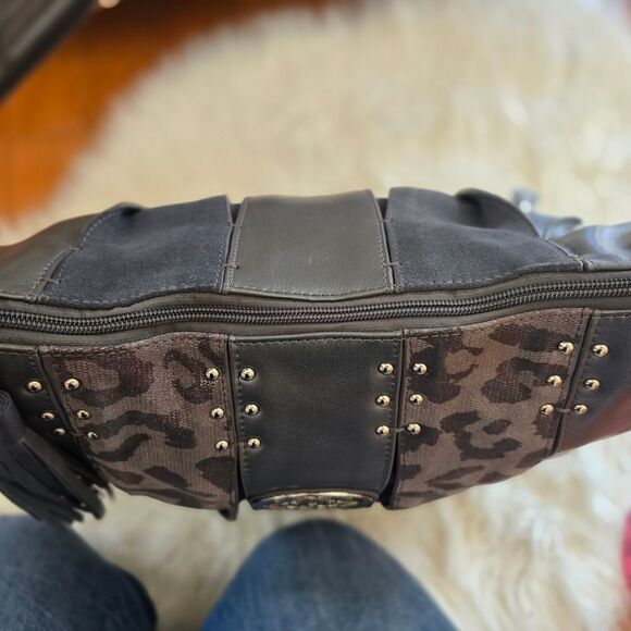 Vintage RARE Sharif Black and Gray Shoulder Bag with Metallic Emblem - Picture 13 of 16